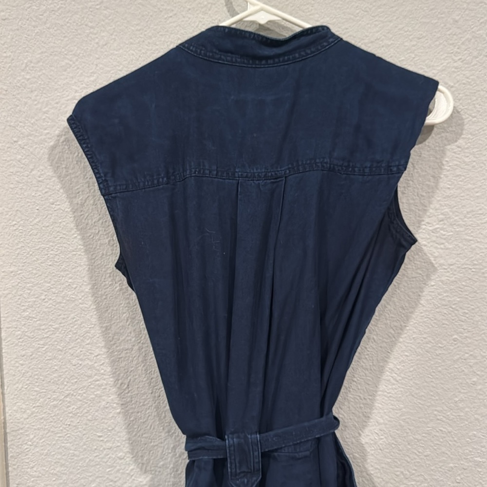 Banana Republic Utility Jumpsuit Sleeveless Chambray Denim Button Tie Pickets - Picture 12 of 14